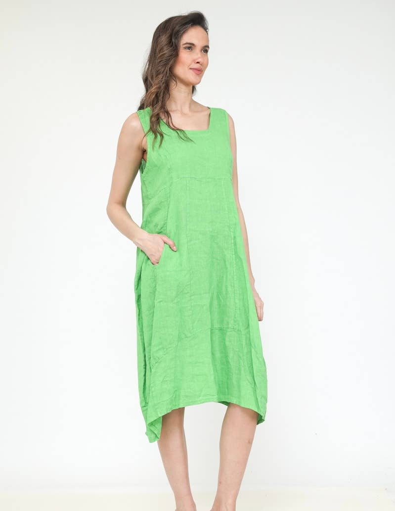 322 Solid women's linen dress with pocket