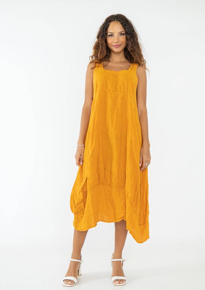 322 Solid women's linen dress with pocket
