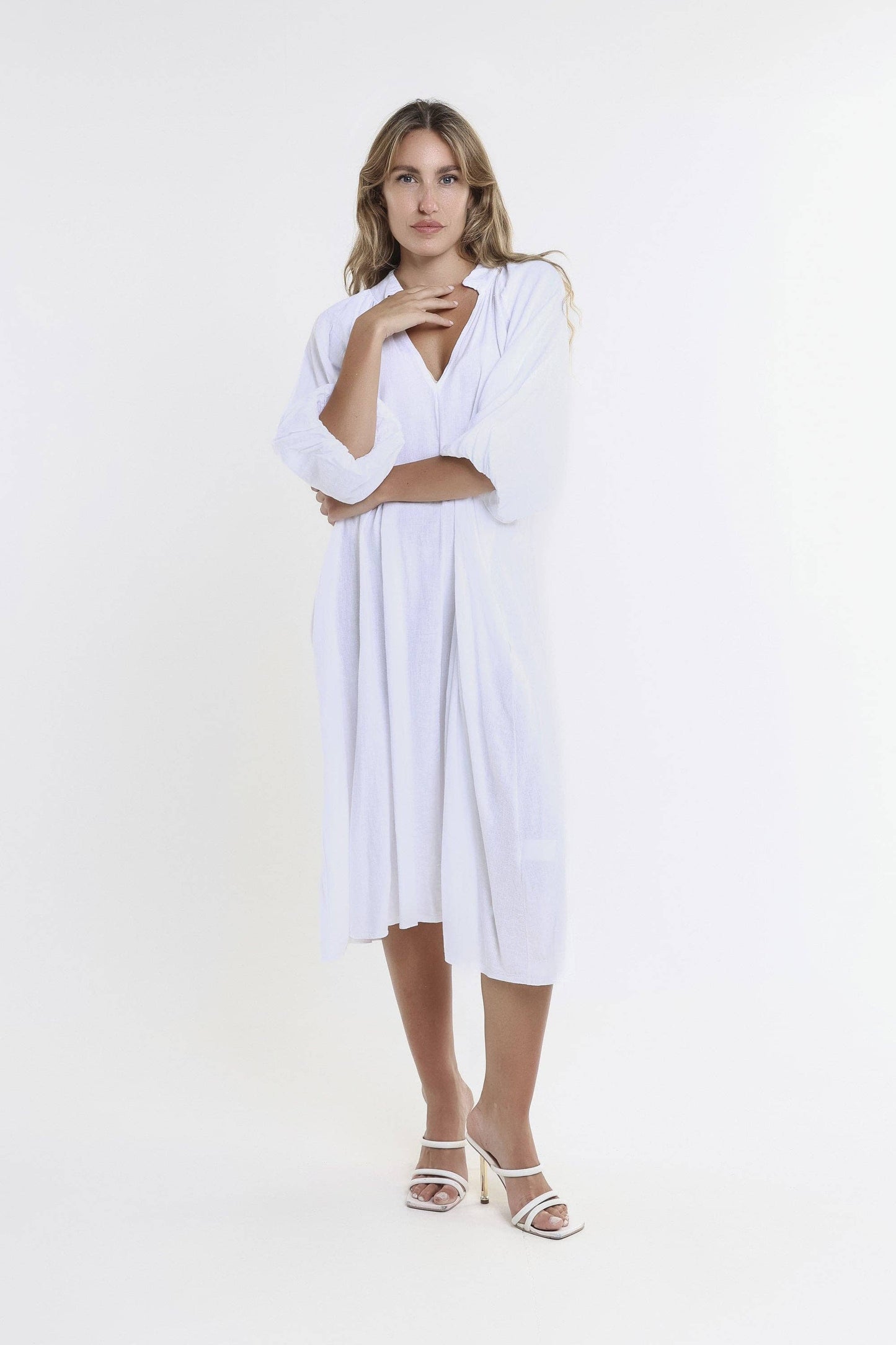 Katrina Blouson Sleeve Linen Dress (DLS103)