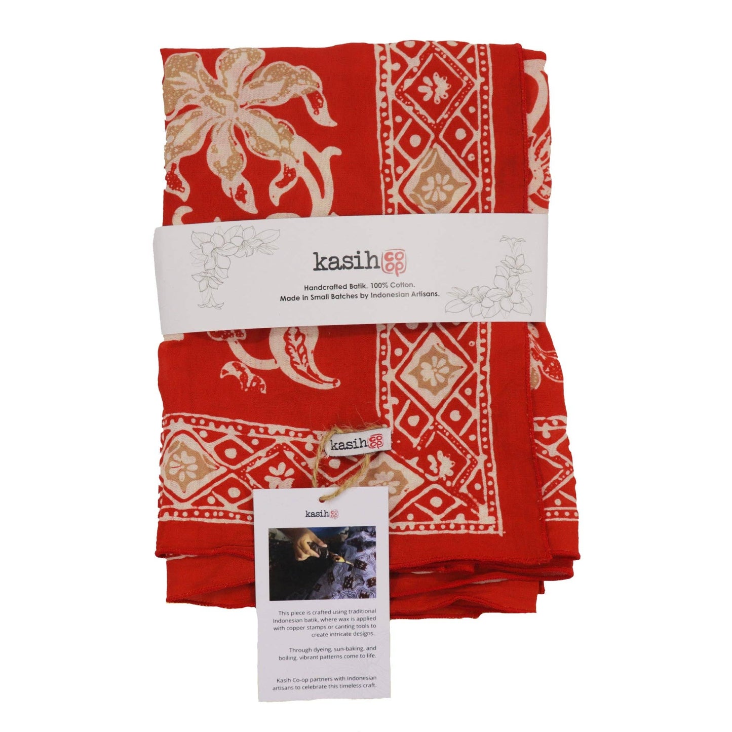 Hand Dyed, Batik Bandana, Fiery Flora, Red, Flower
