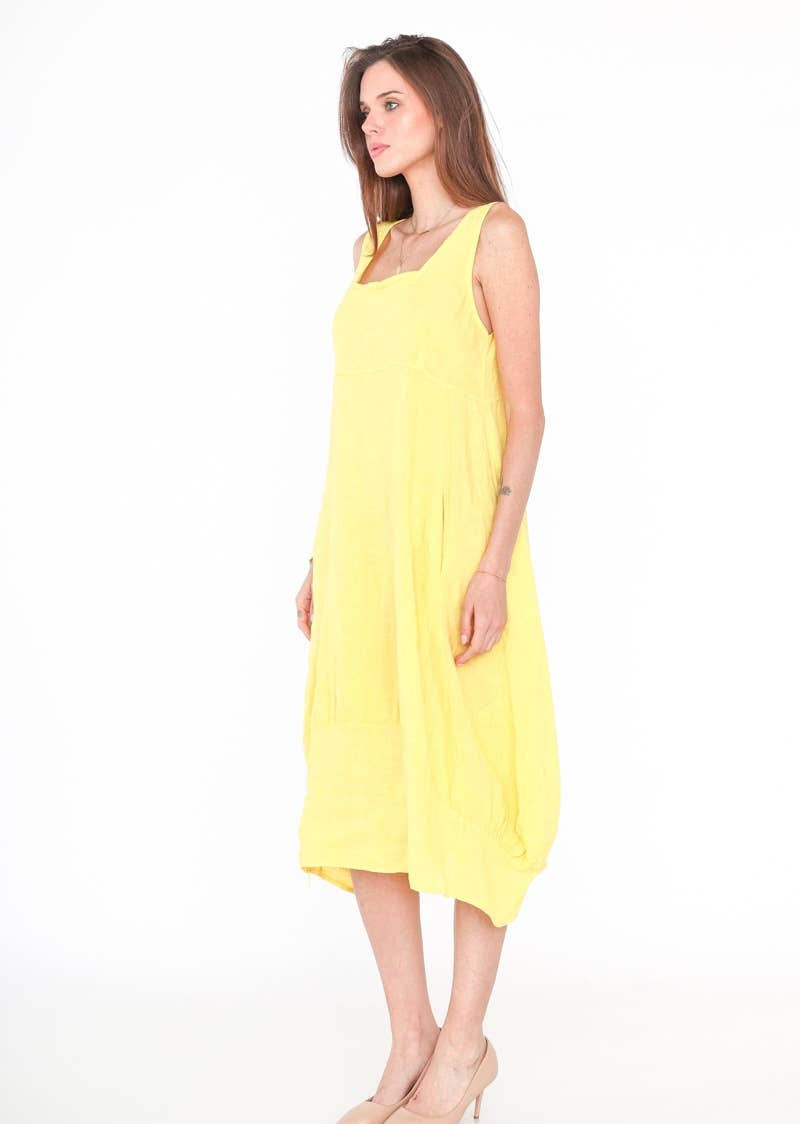 322 Solid women's linen dress with pocket