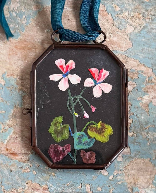 Geranium, No. 2 ~ Art Locket Floral Vintage Decor Handmade 