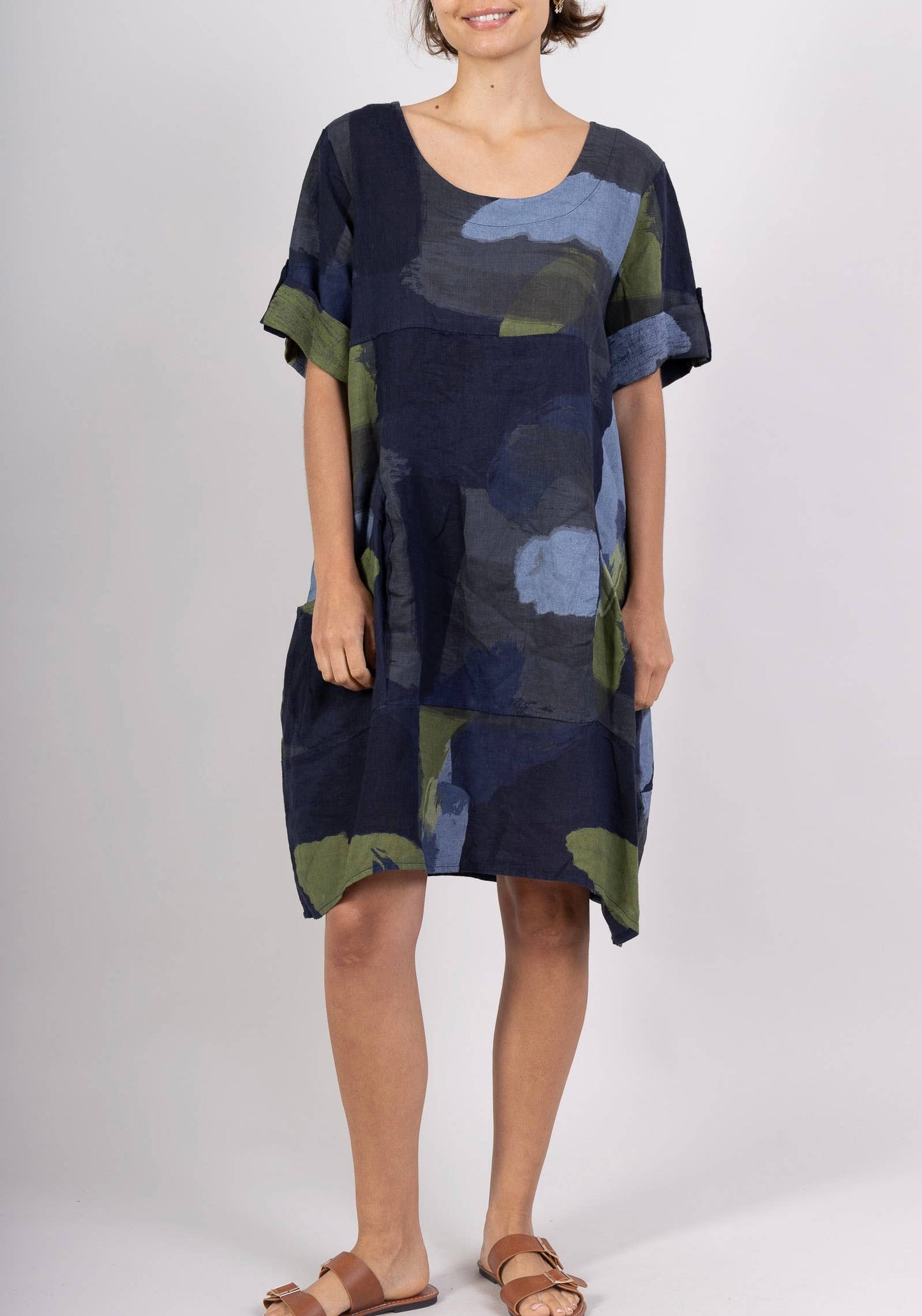 LINEN DRESS 0423 SPRING SUMMER CLOTHING ABSTRACT PATTERN