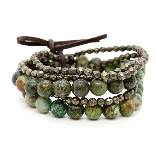 African Turquoise and Pyrite Luxury Stack Bracelet