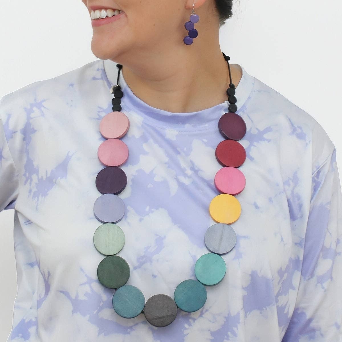 Wood Dark Multi Bead Statement Necklace