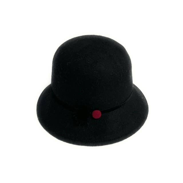 23S-0826 Wool Felt Cloche Hat with Fur/Button Accent