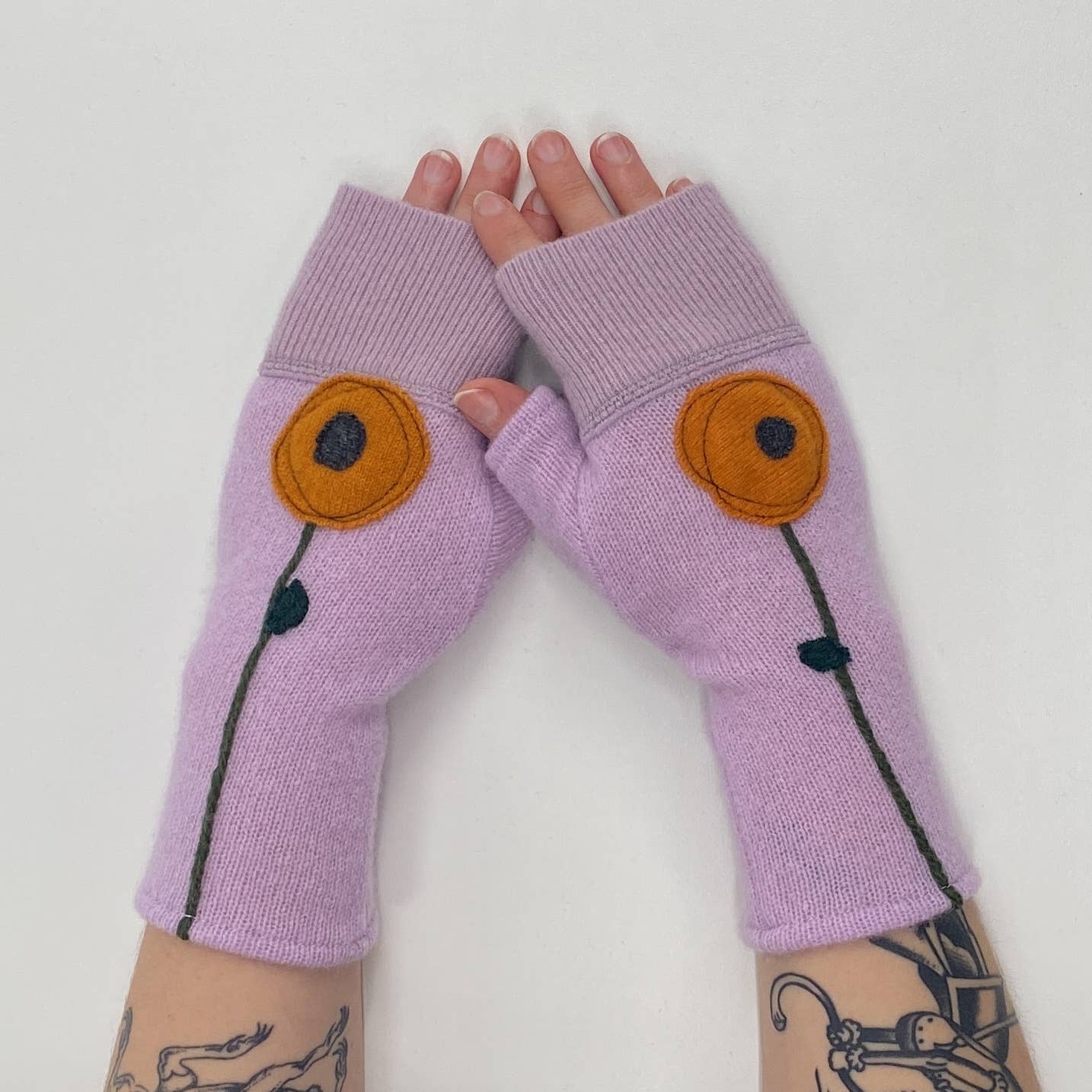 Fingerless Cashmere Gloves-Poppy