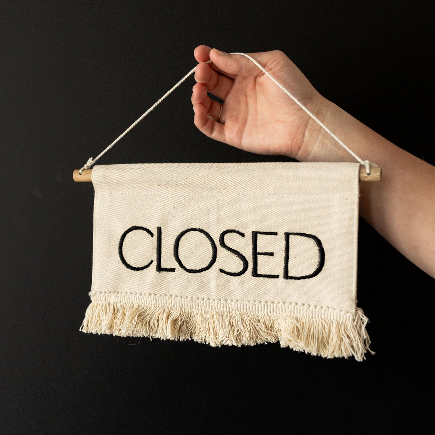 Claudia Cotton Embroidered Hanging Open Closed Sign Fringe