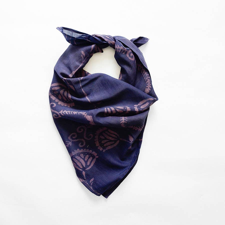 Indigo Floral Cotton Silk Bandana | Danish