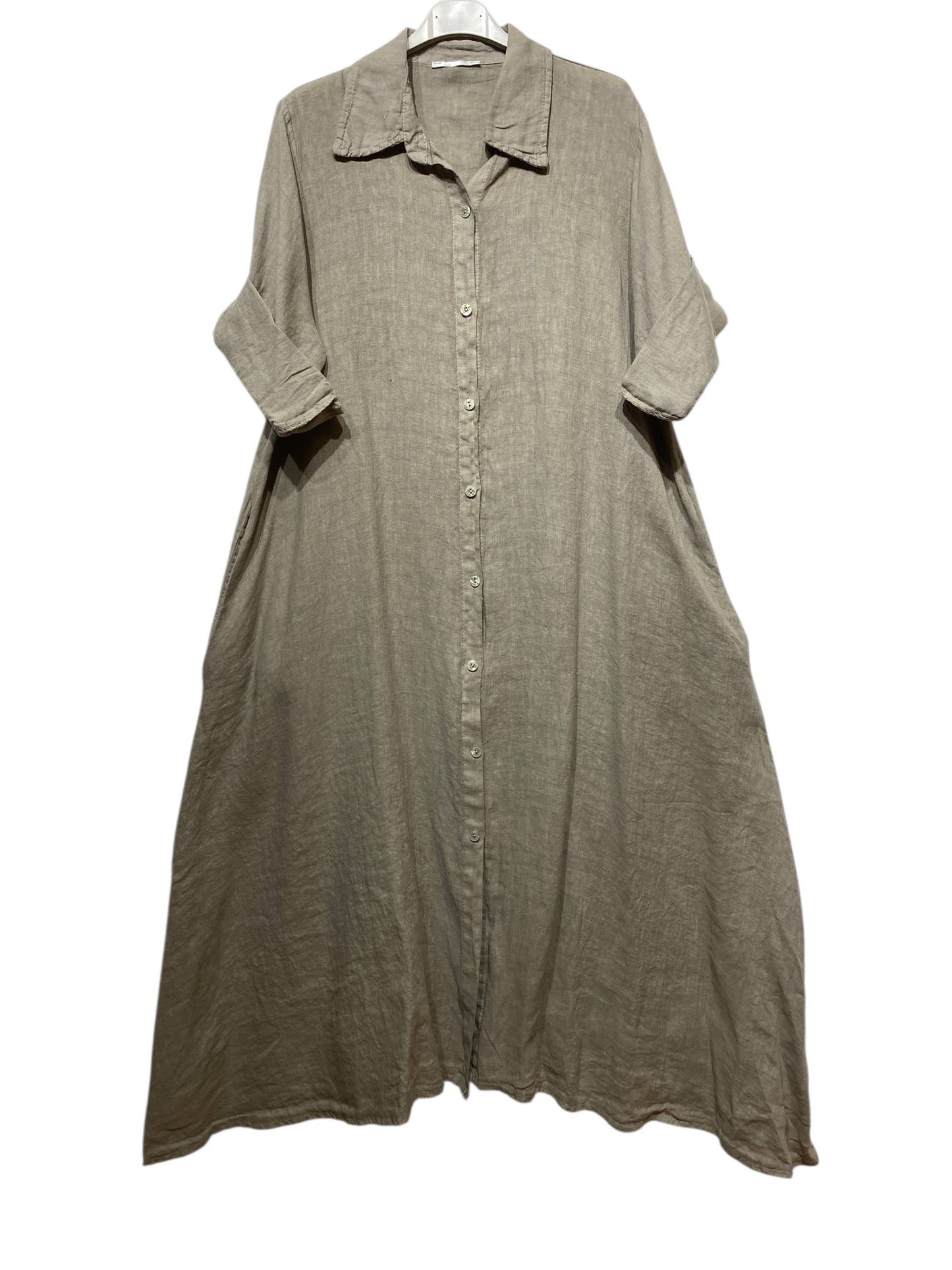 LONG LINEN DRESS WITH POCKETS