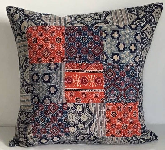 Pillow Applique/Embo 16" Patchwork Gudri Indigo