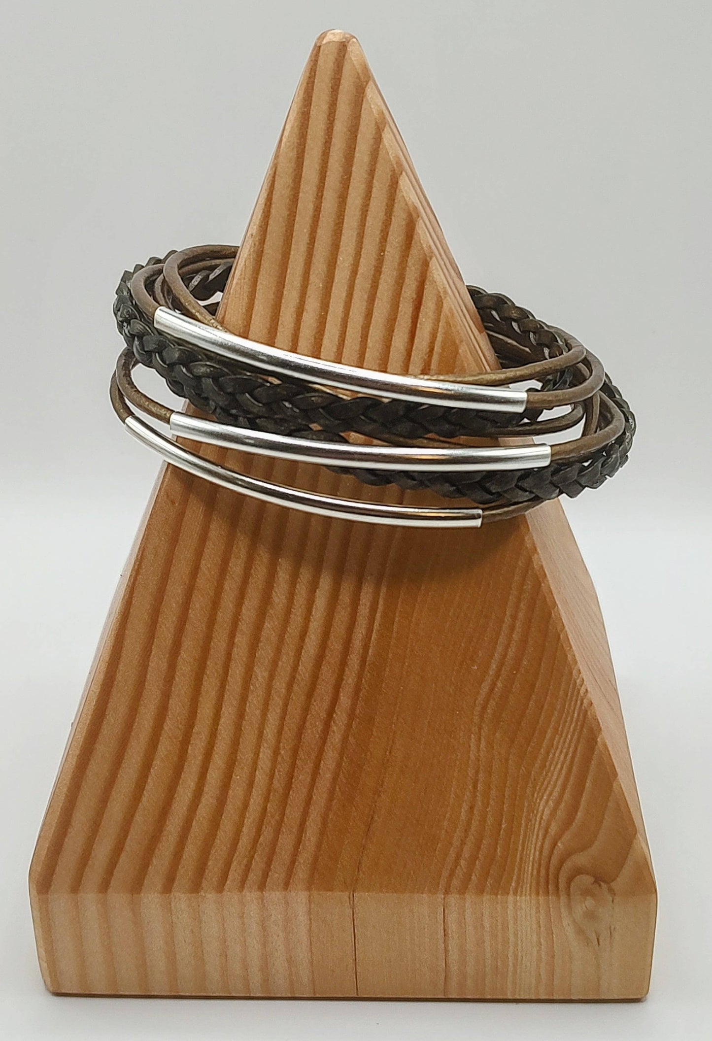 Metallic Moss Braided Leather Wrap Bracelet