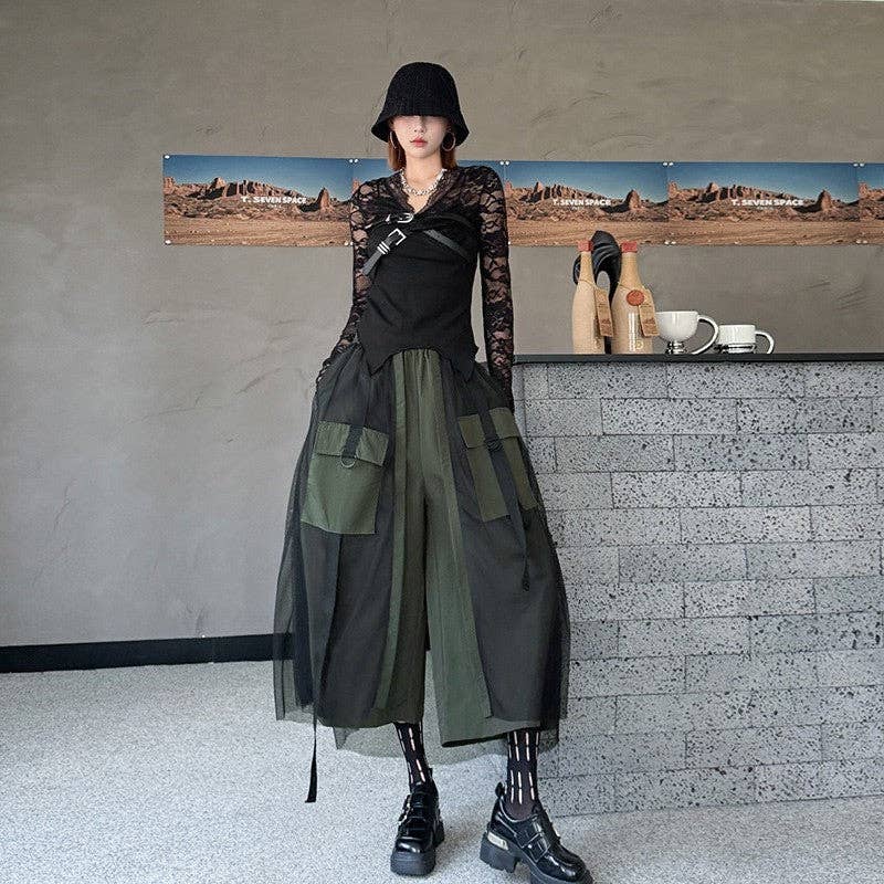 Mesh Pocket Cargo Wide Leg Pants