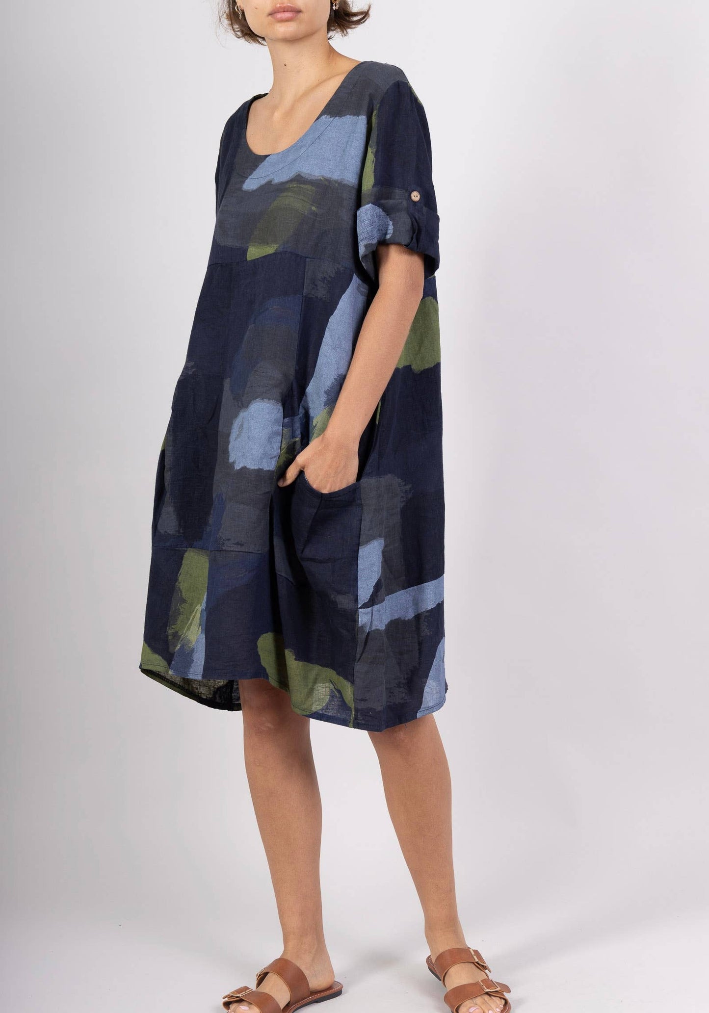 LINEN DRESS 0423 SPRING SUMMER CLOTHING ABSTRACT PATTERN