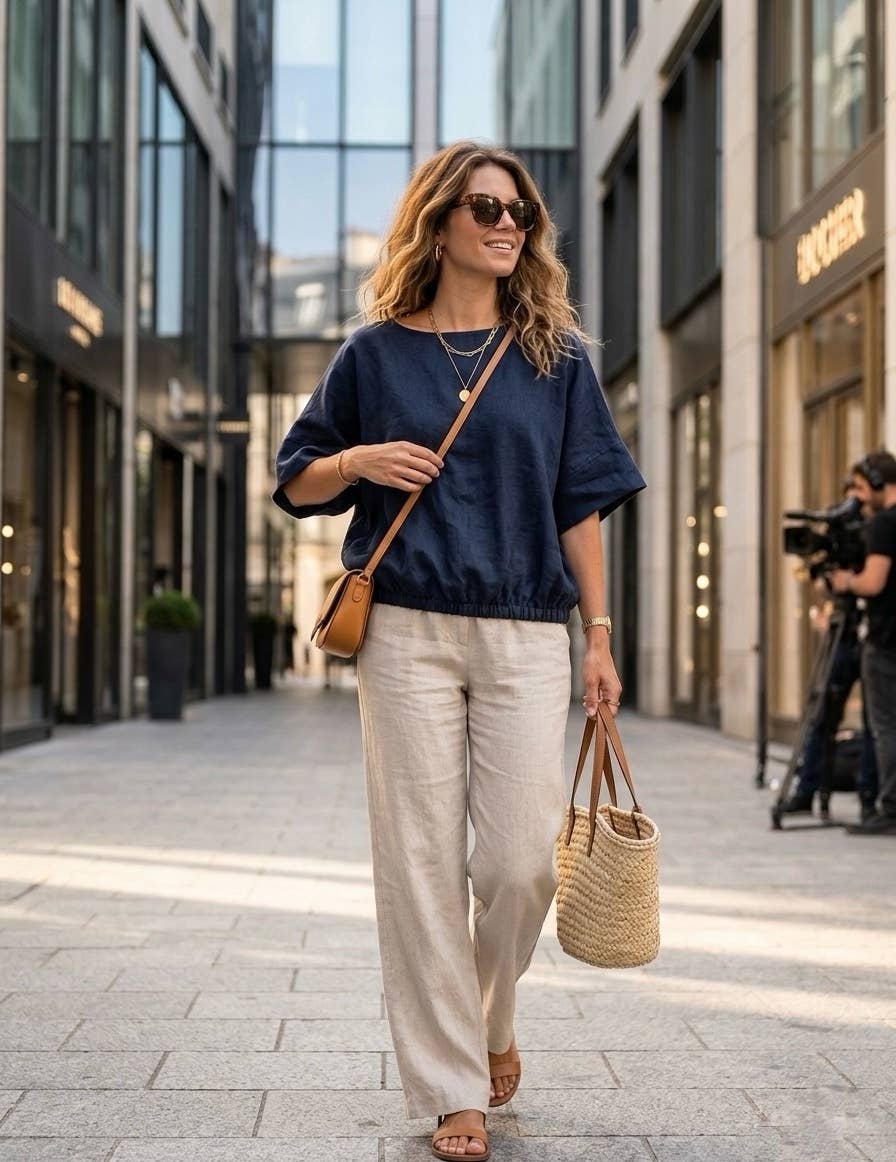 9558 Oversized linen tunic with elasticated hem