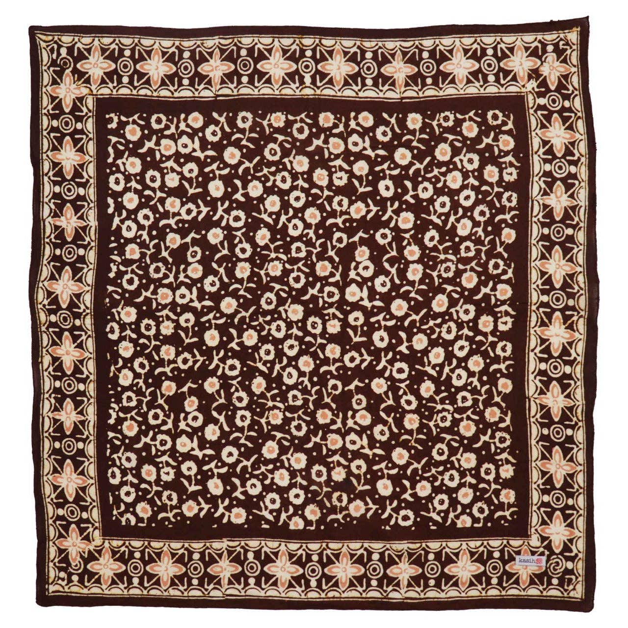 Hand Dyed Batik Bandana, 100% Soft Cotton, Java Petals, Brown, Mocha