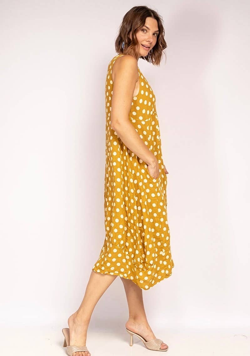 322 POLKA DOT DRESS IN LINEN SPRING SUMMER CLOTHING