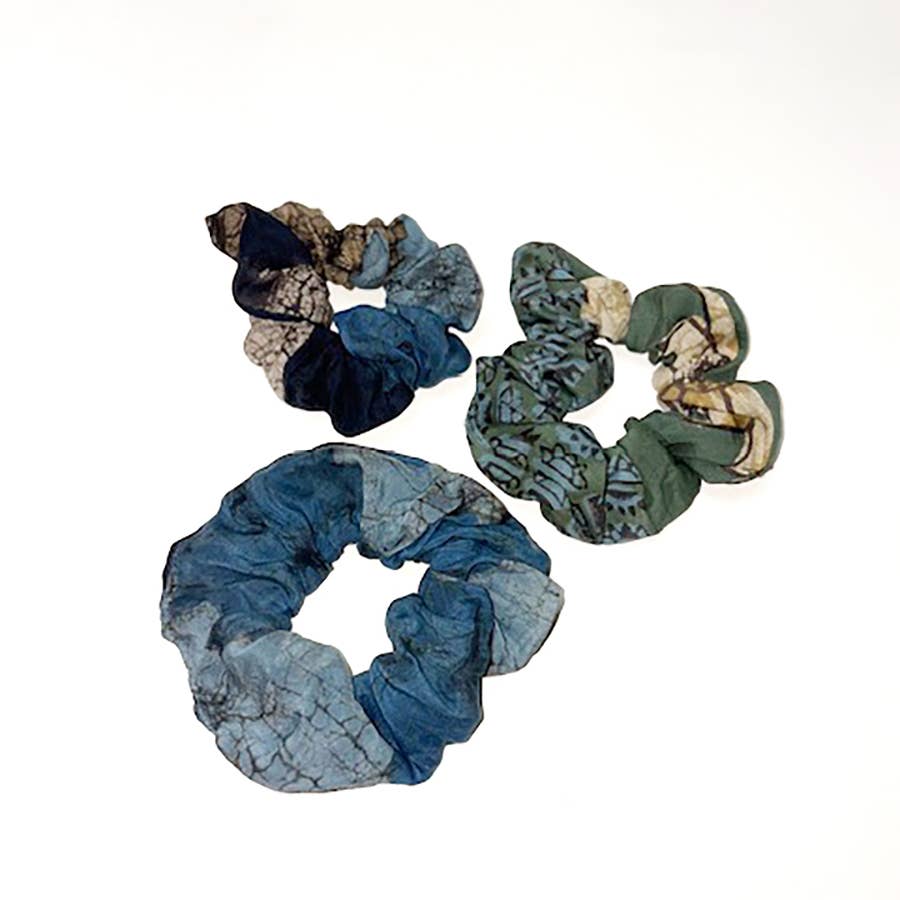 Set of 3 Cotton Silk Scrunchies Handmade Hair Ties (S, M, L)