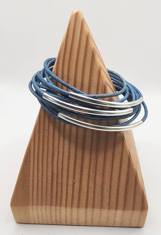 Distressed Blue Original Leather Wrap Bracelet