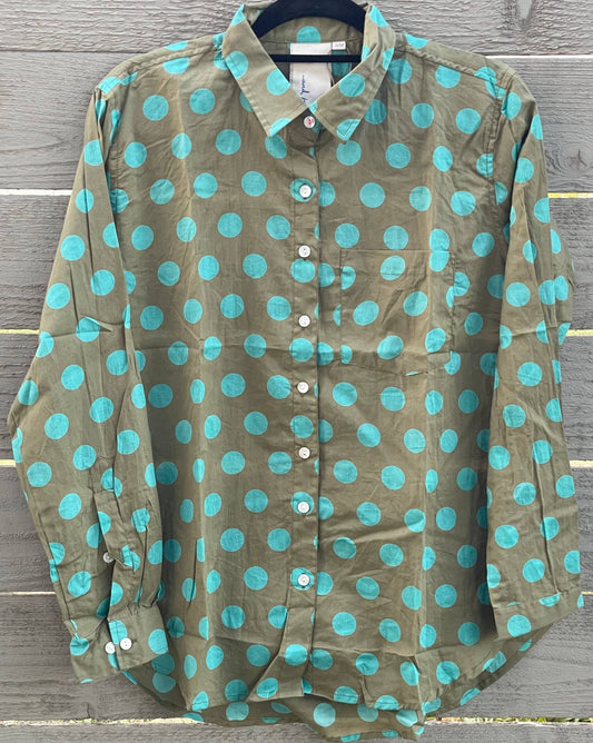 Good Boyfriend Shirt - True Dot Olive Oil & Cerulean