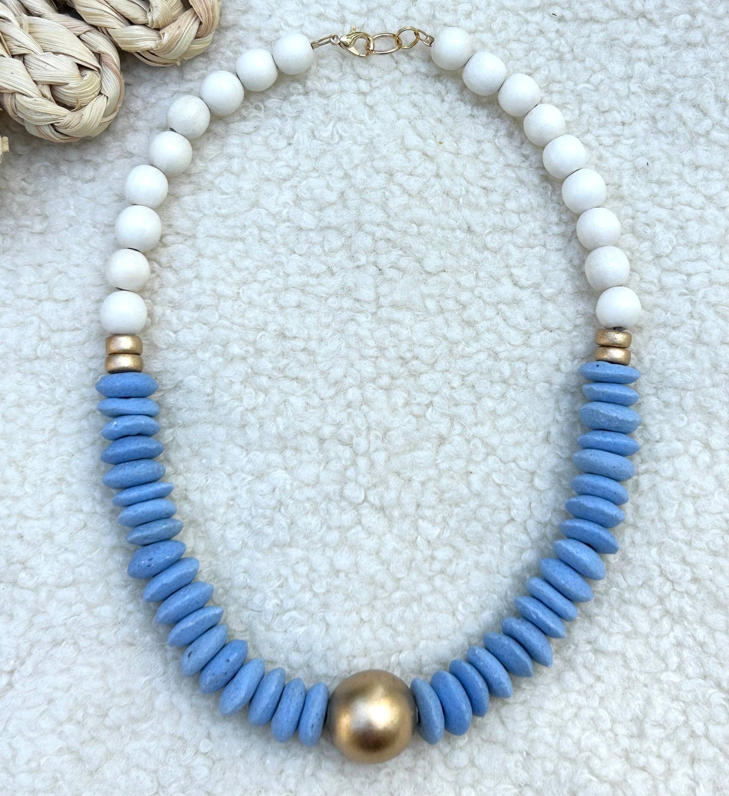 UNC blue  beaded statement necklace baby blue necklace