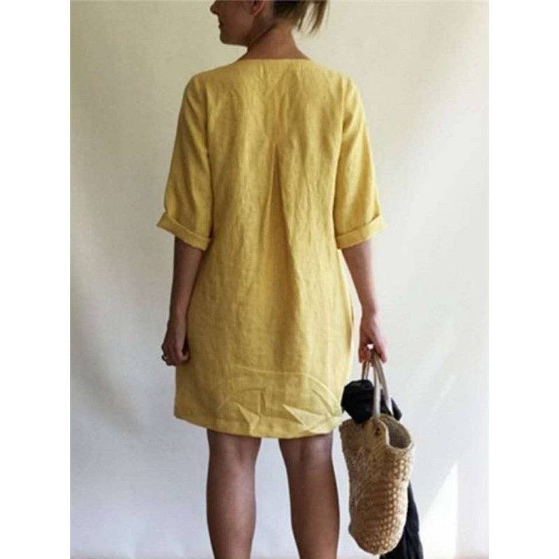 Casual Loose V-Neck Solid Color Dress