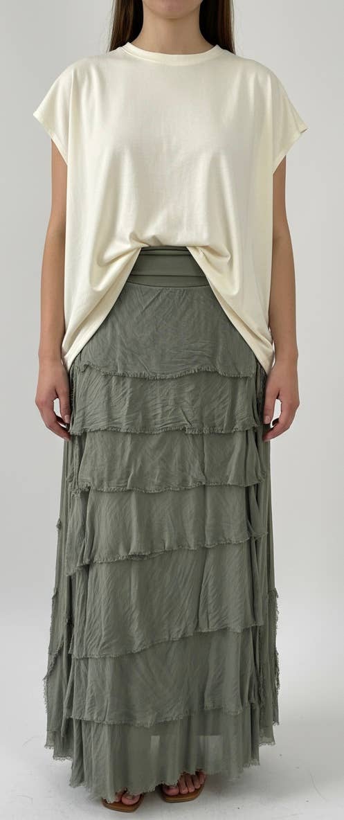 Silk Ruffle Skirt 
No Tariffs Will Be Added