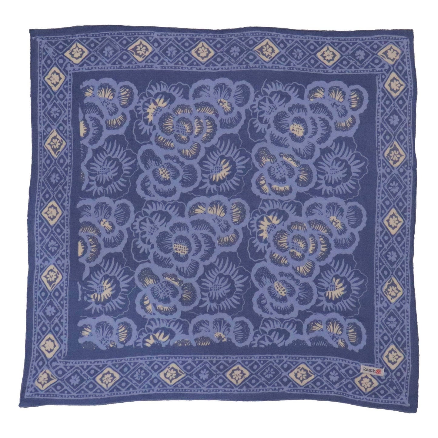 Batik Bandana Blue Roses, Lightweight 100% cotton, Hand Dyed Hand Painted