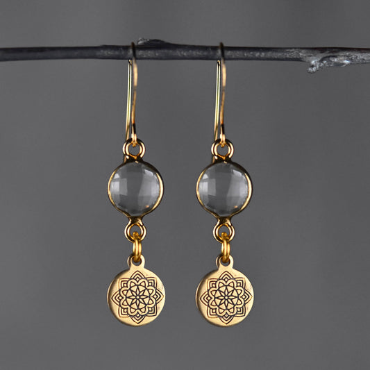 Stamped Blackened Mandala with Round Semi Precious Earrings