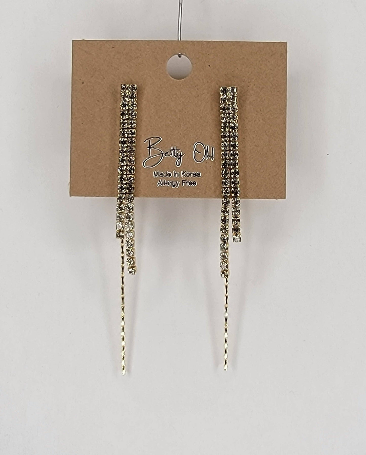Back Drop Chain W/ Long Dangle Rhinestone Earrings