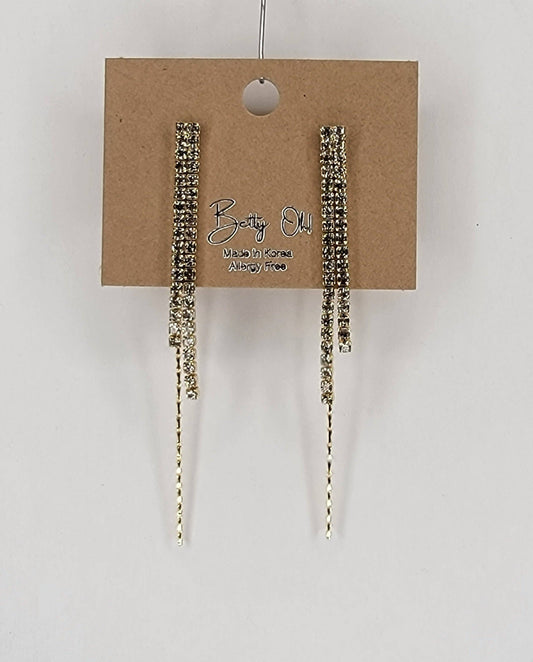 Back Drop Chain W/ Long Dangle Rhinestone Earrings