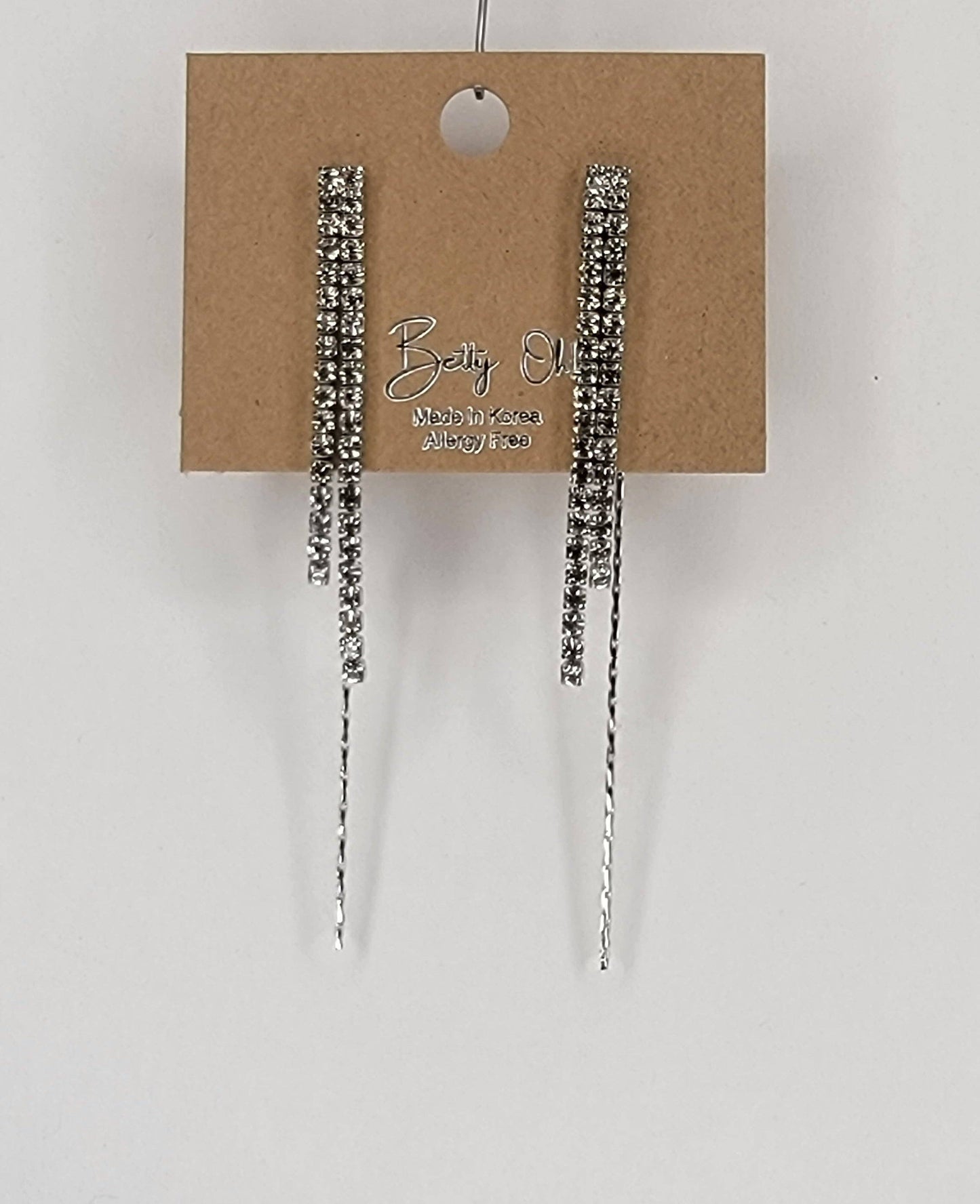 Back Drop Chain W/ Long Dangle Rhinestone Earrings
