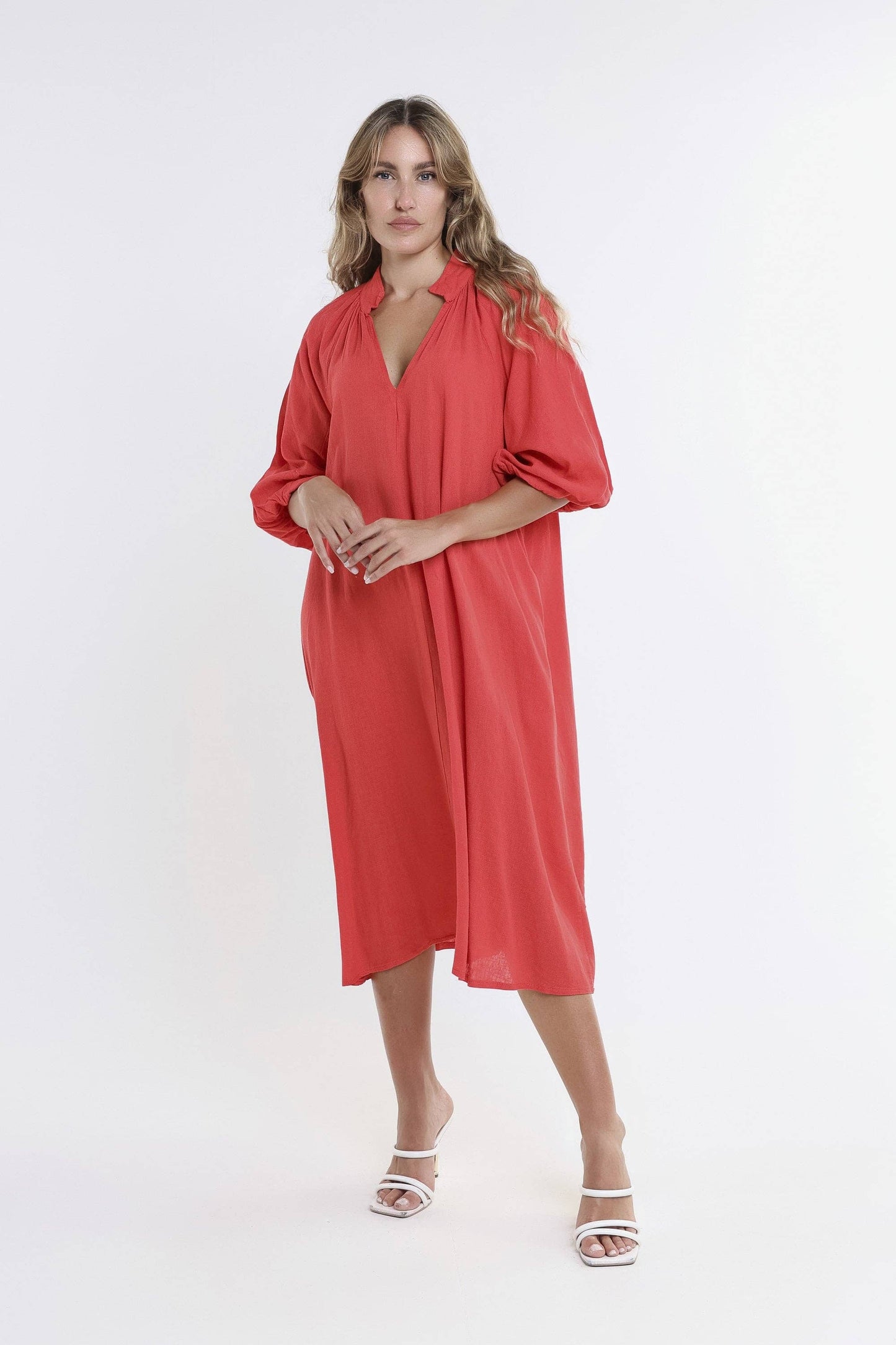 Katrina Blouson Sleeve Linen Dress (DLS103)