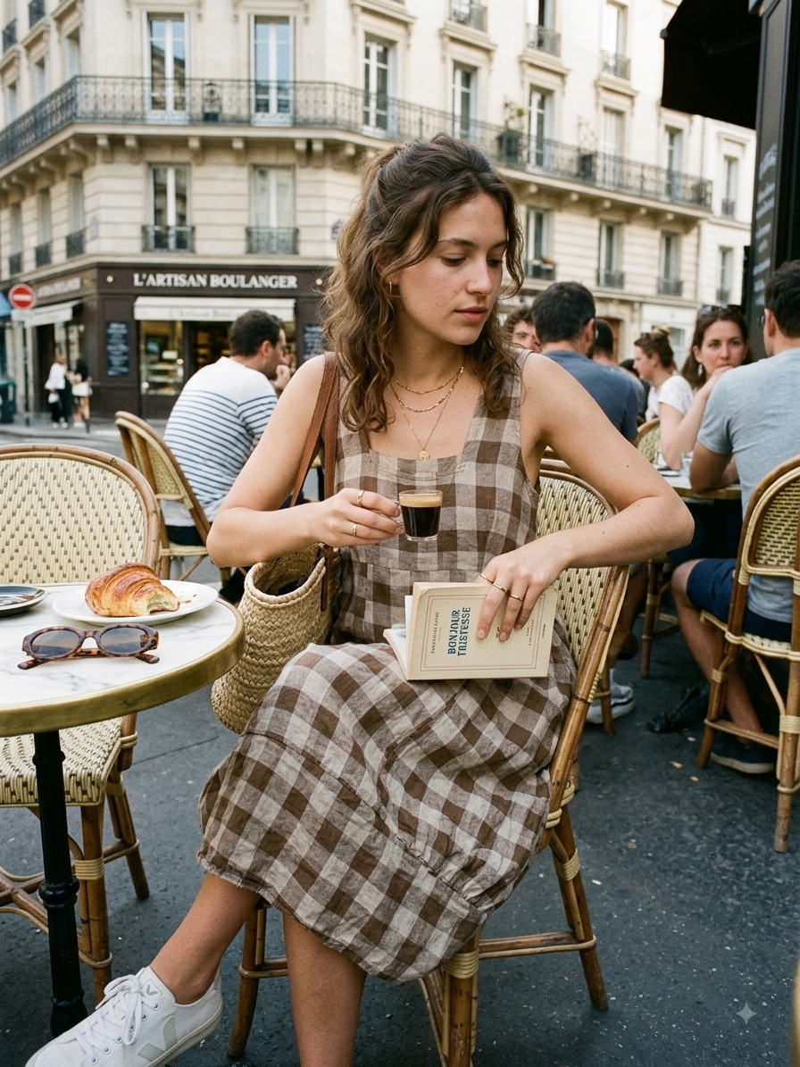 322 LINEN DRESS WITH VICHY CHECKS: CACCIU
