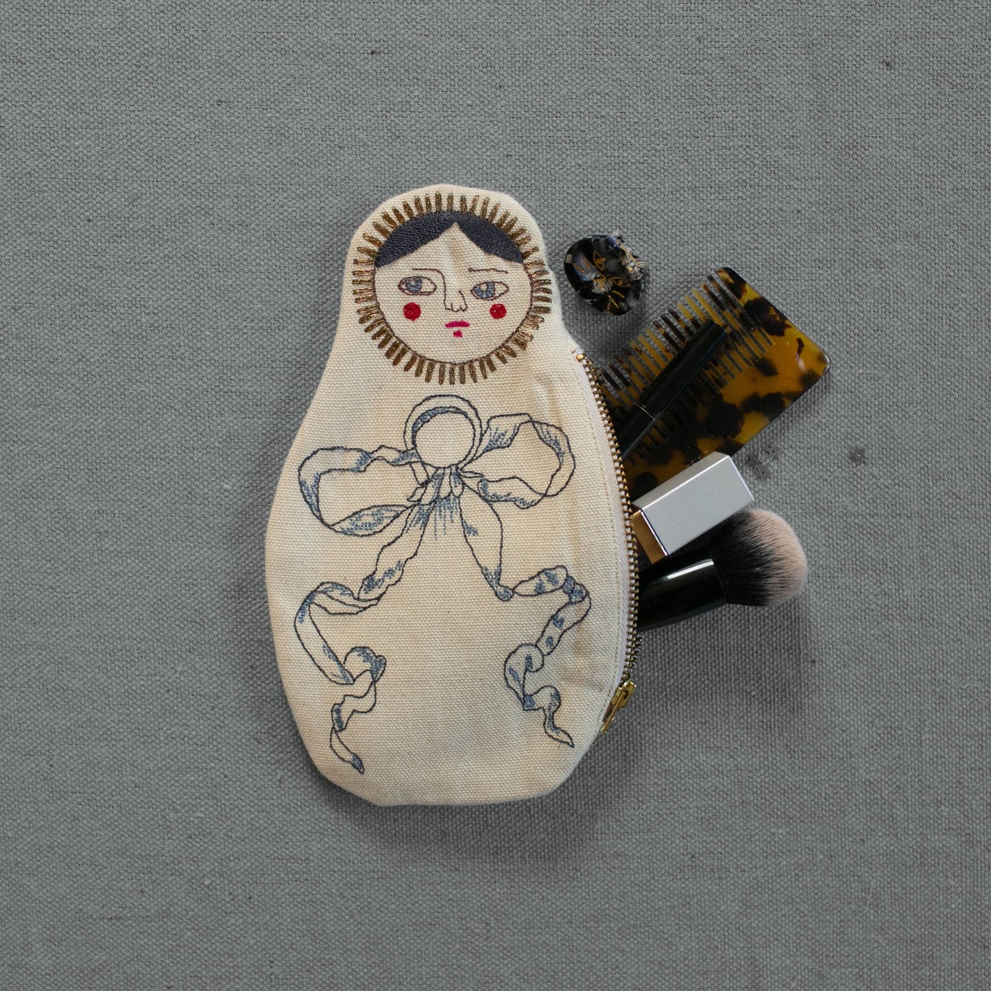 Nesting Doll Pouch Set, 3 Embroidered Zip Pouches