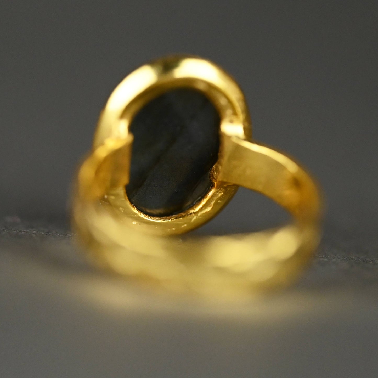 Labradorite Oval Ring on a Hand Hammered Golden Band