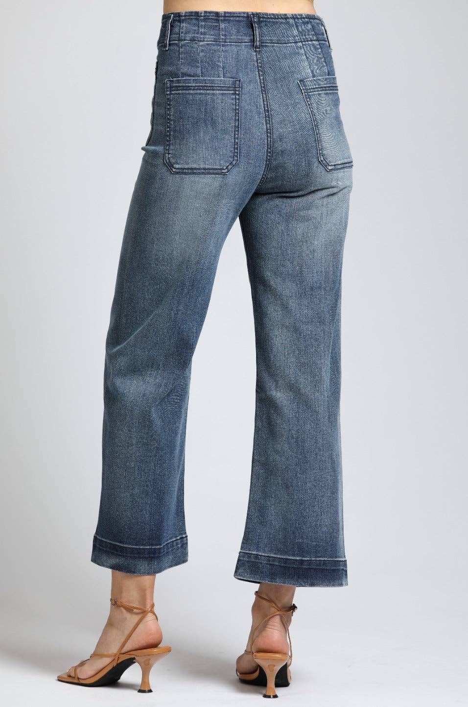 Cropped Wide Leg Pant With Patch Pockets-Indigo