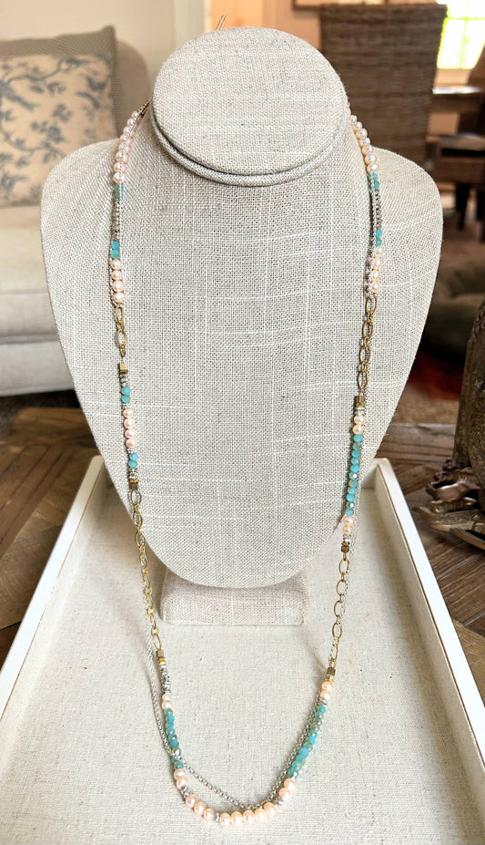 Pearl, Chain, and Crystal Necklace Wrap Bracelet