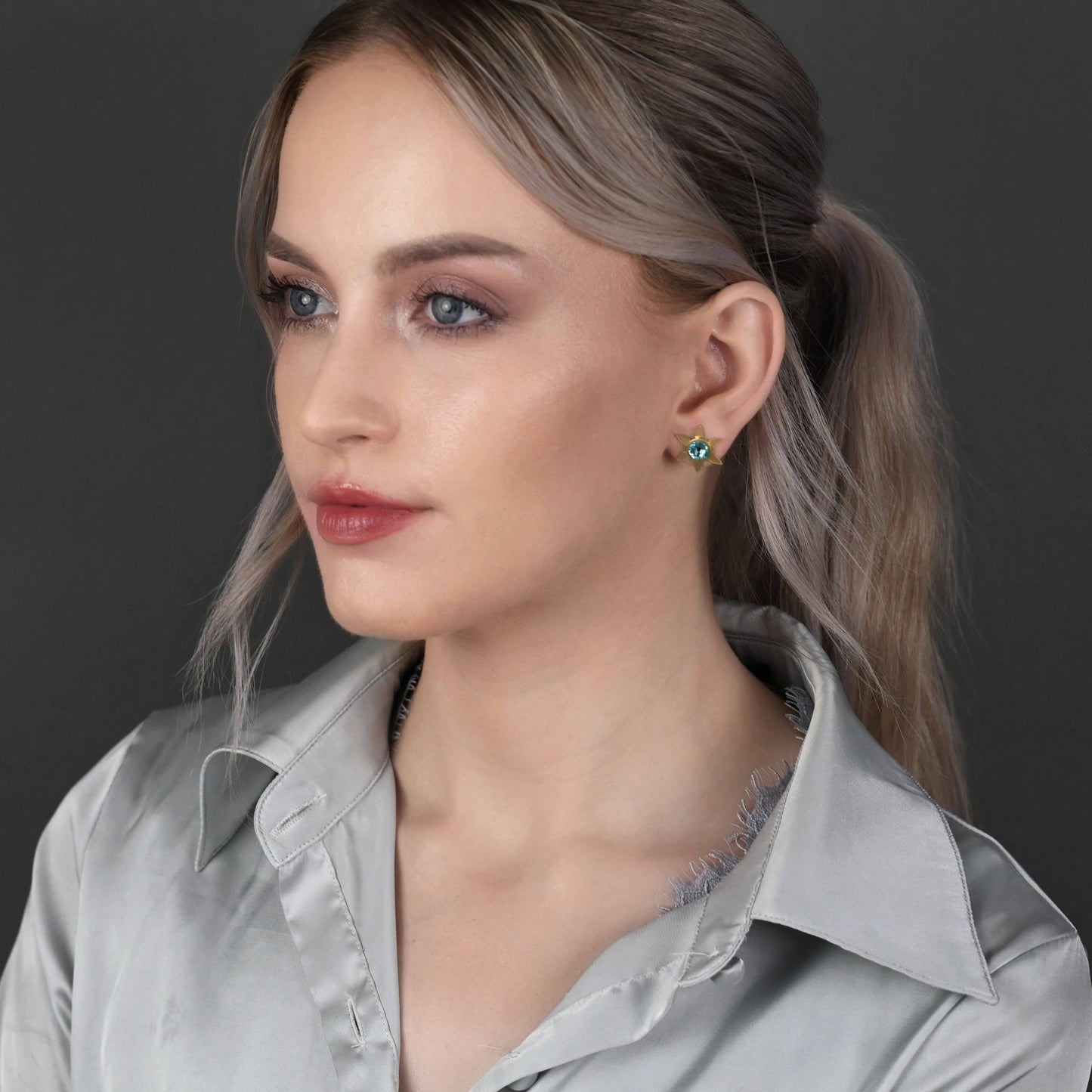 Flower & Crystal Stone Stud Earrings