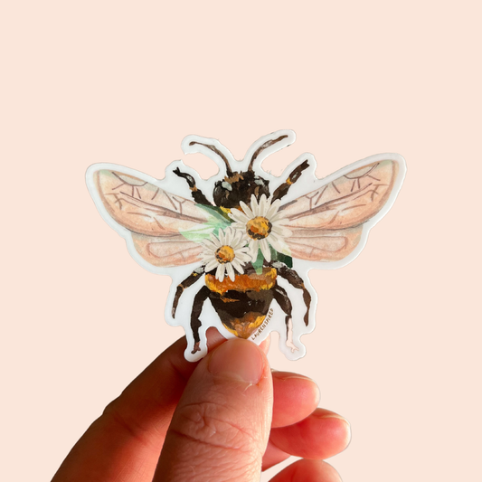 Daisy Bee Vinyl Stickers, Bee with flowers, garden sticker