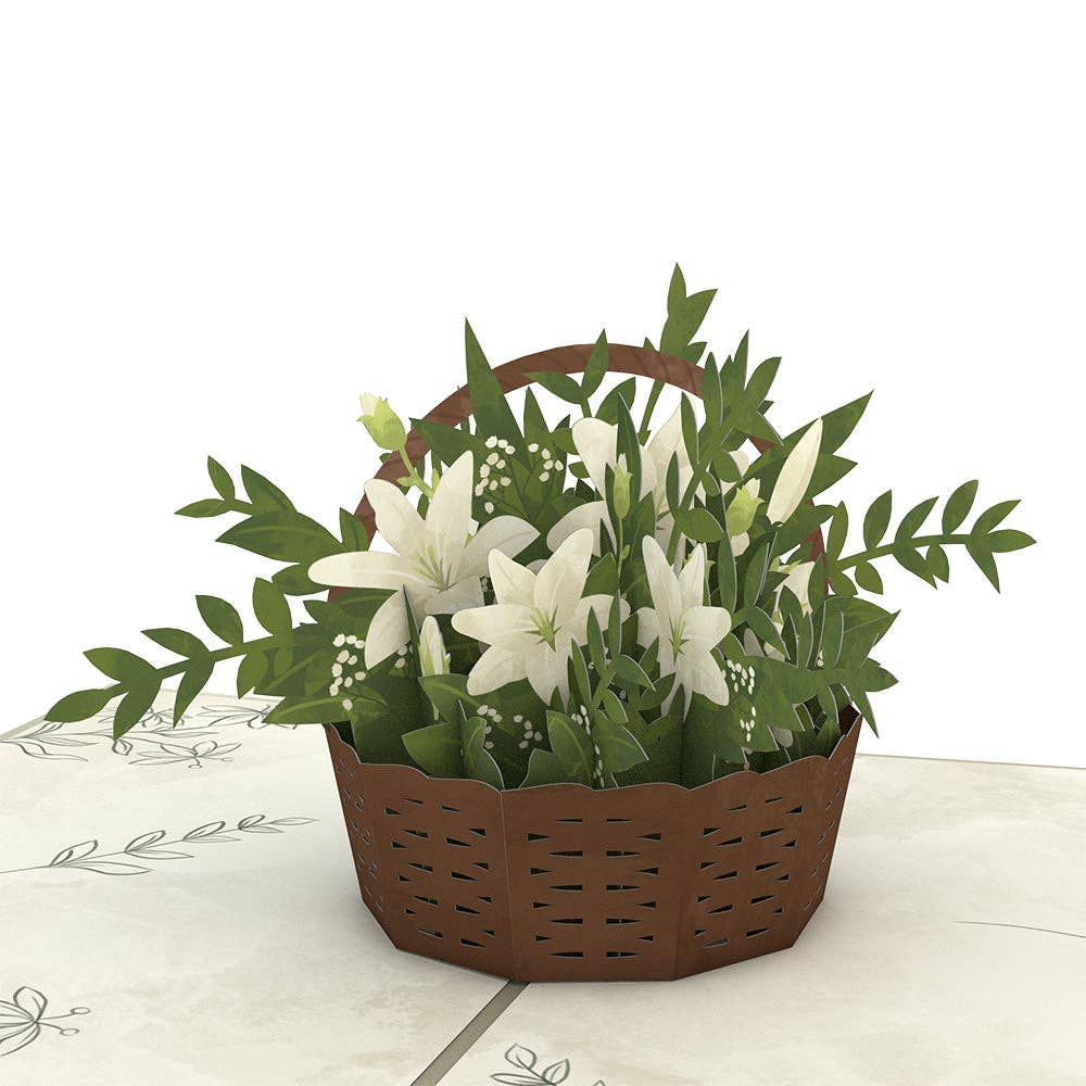 White Flower Basket Card, Pop-Up Cards 5x7", Handmade