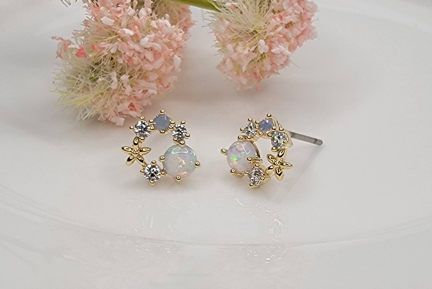 LAB GROWN OPAL POST EARRINGS.