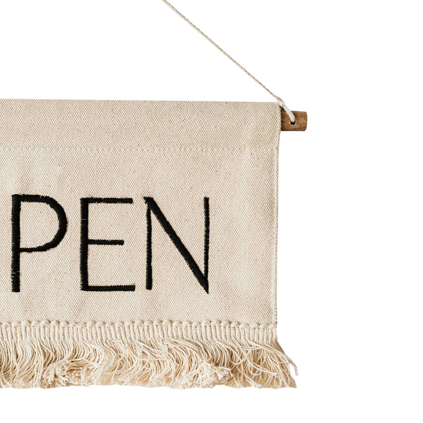 Claudia Cotton Embroidered Hanging Open Closed Sign Fringe