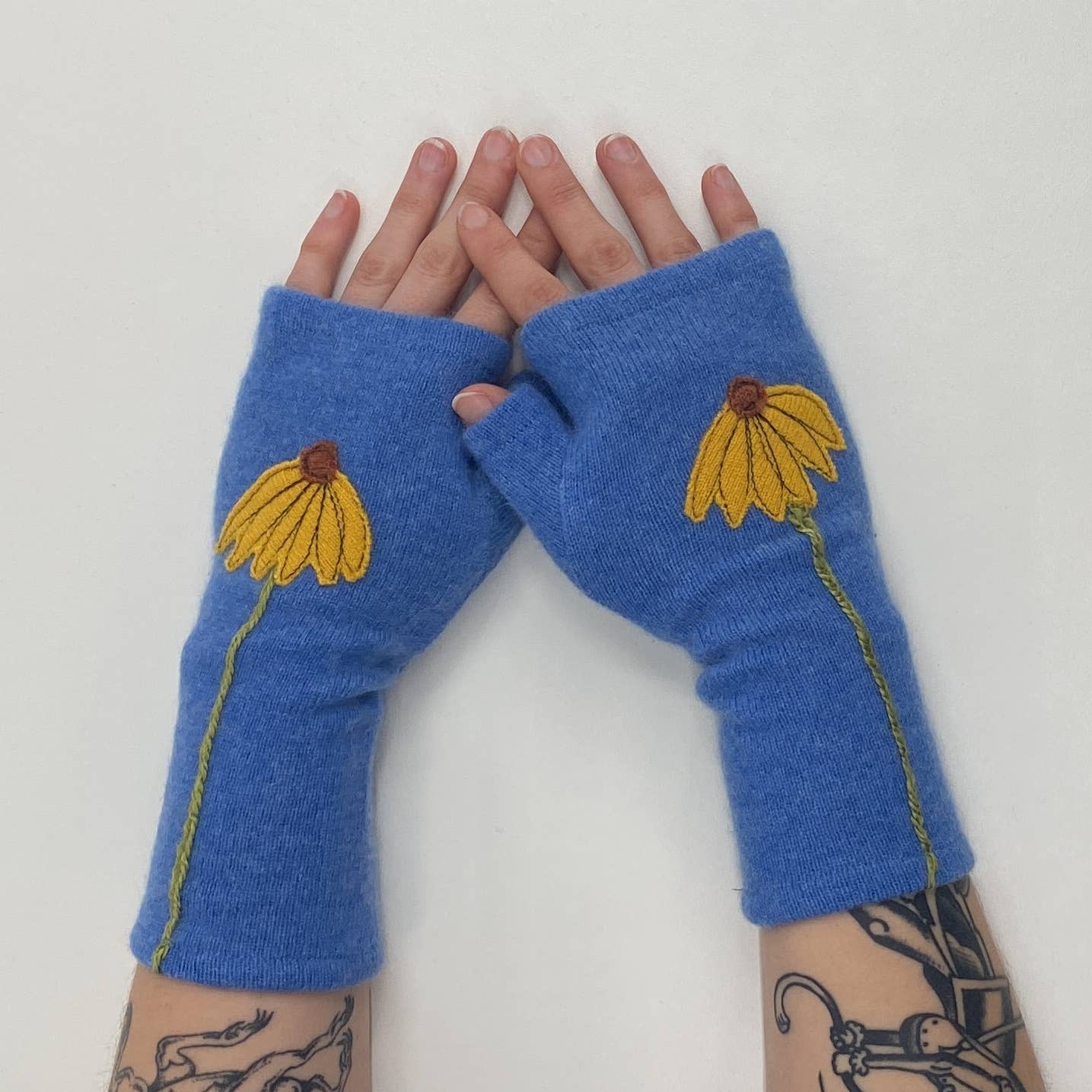 Fingerless Cashmere Gloves-Coneflower