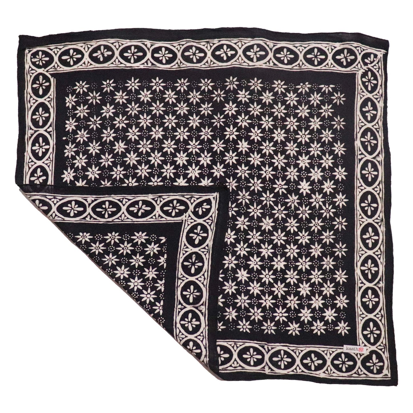Hand Dyed Batik Bandana, 100% Soft Cotton, Black Mirage