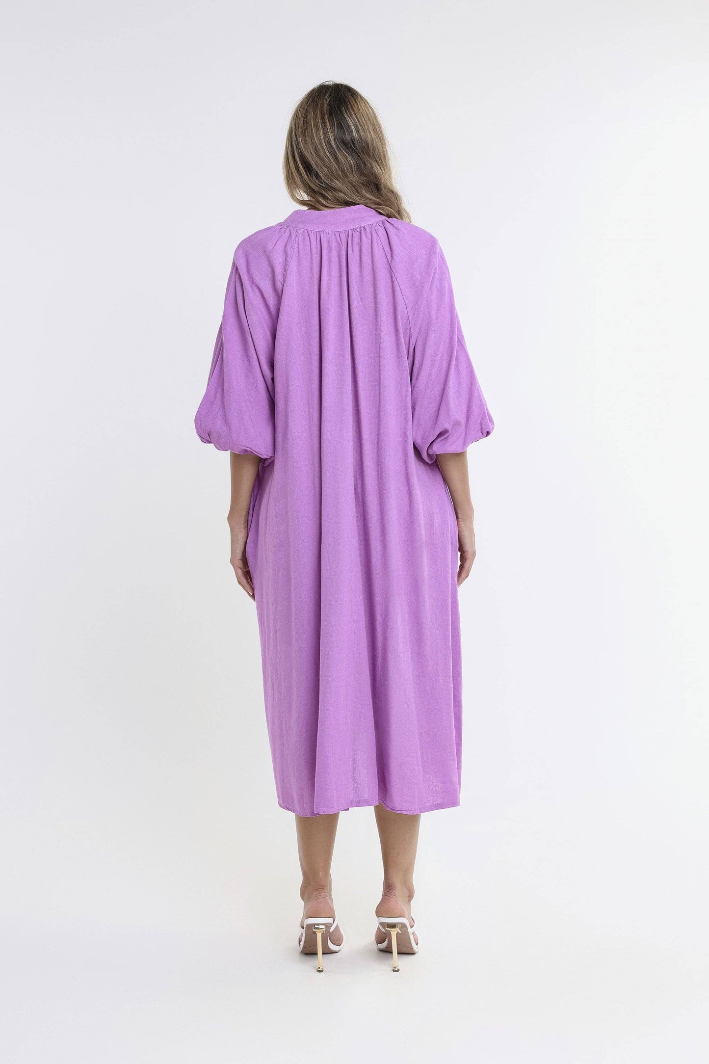 Katrina Blouson Sleeve Linen Dress (DLS103)