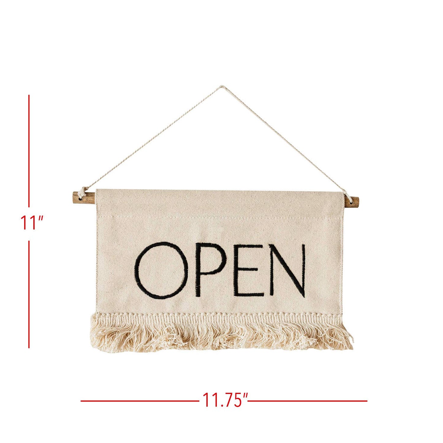 Claudia Cotton Embroidered Hanging Open Closed Sign Fringe