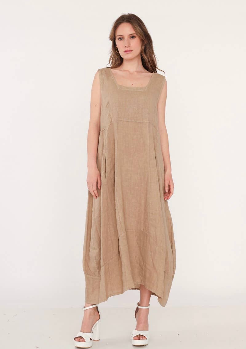322 Solid women's linen dress with pocket