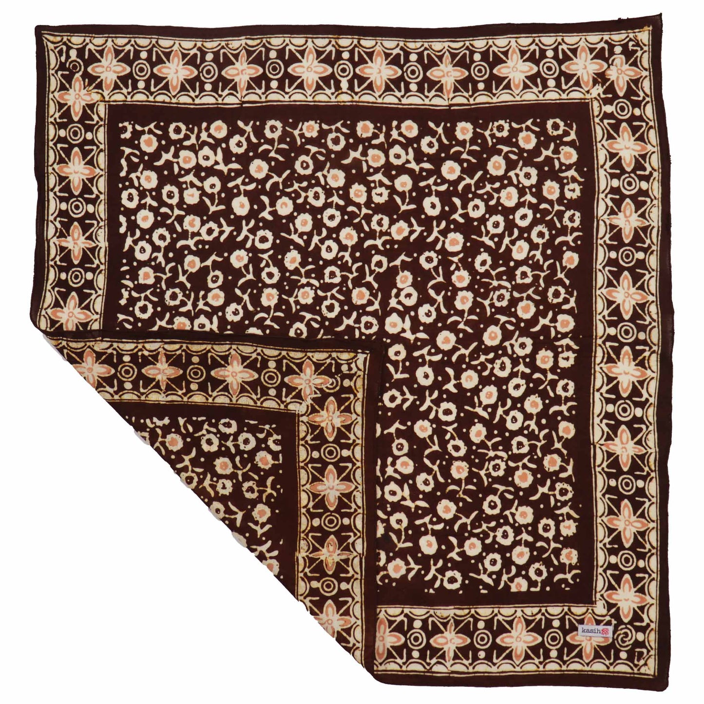 Hand Dyed Batik Bandana, 100% Soft Cotton, Java Petals, Brown, Mocha