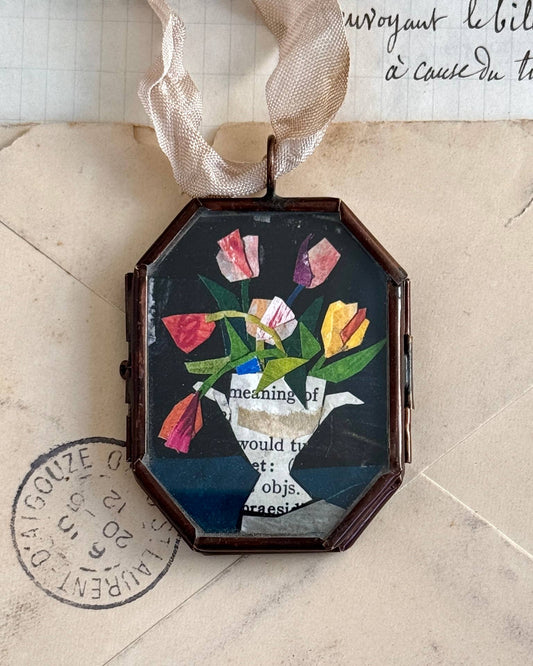 Tulips in Urn ~ Art Locket Floral Vintage Decor Handmade 